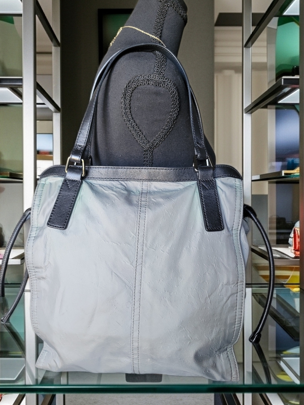 BURBERRY Grey/Black Leather And Nylon Small Buckleigh Tote - Picture 6 of 15